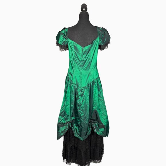 Vintage Green Witch Costume Dress Hocus Pocus Halloween Gothic Gown Renaissance - Picture 4 of 8